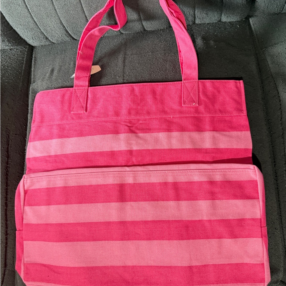 Victoria's Secret Large Pink Stripes Canvas Tote - Picture 3 of 3